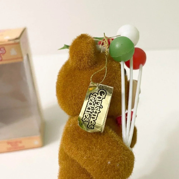 Vintage Jasco Flocked Velvet Christmas Teddies 4 Inch Hanging Tree Ornament - Picture 3 of 16